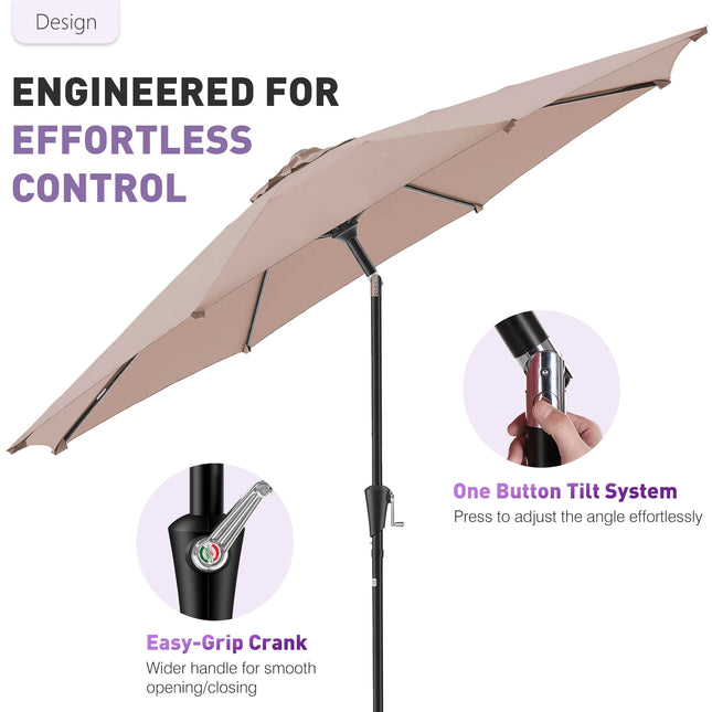 JHK 9ft Patio Umbrella with Tilt and Crank Button 8 Sturdy Ribs Waterproof Patio Table Umbrella for Outdoor Poolside Beach