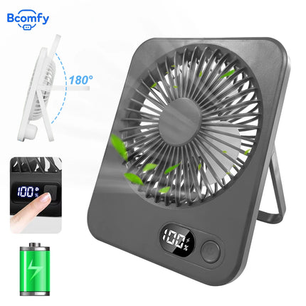 Portable Desk Fan USB Rechargeable Fan 180° Tilt Folding Ceiling Fan 5 Speeds Ultra Quiet Personal Fan With Power Display