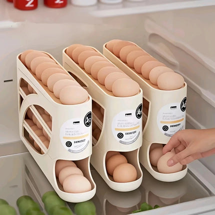 3-Tier Rolling Egg Storage Container For Refrigerator Holds 24 Eggs Organizer Rack Large Capacity Kitchen & Fridge - product