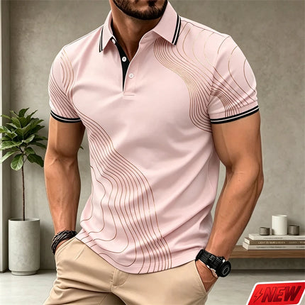 Fashion Wavy Line Graphic Polo Shirt Men Casual Business Handsome Short Sleeve Top Summer Streetwear Colorful 3d Print Lapel Tee