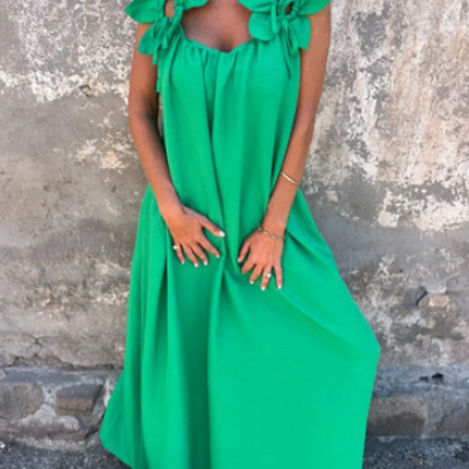 V-neck Solid Color Short Sleeved Lace Up Women's Dress High Street Fashion Elegant Commuting Style Summer Dresses