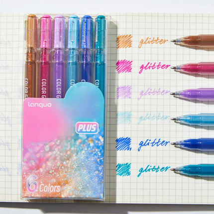 6 Glittering Journal Pens - Vibrant Colors, Perfect for Journaling, Marking, Drawing, Coloring, Writing Greeting Cards, and Holi
