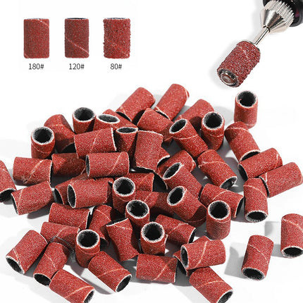100/50pc Sanding Cap Bands For Electric Manicure Machine 180/120/80 Grit Nail Drill Grinding Bit Files Pedicure Tool Set