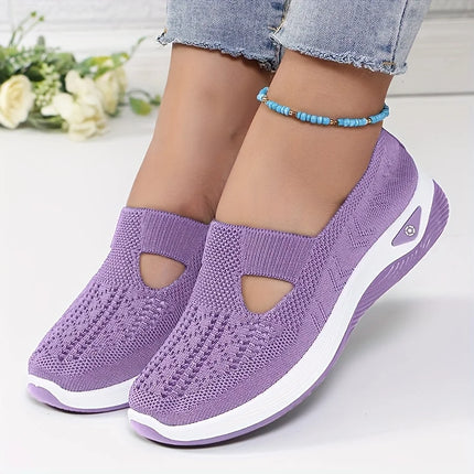Light purple knit slip-on sneakers with instep cutouts