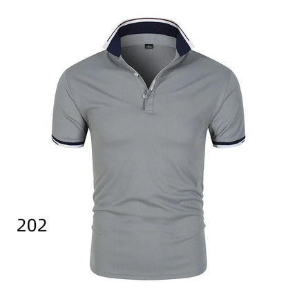 Summer Men's Short Sleeve Collar Tshirts New Solid Color Casual Polo Shirt Trendy Breathable Loose Basic Splice Top