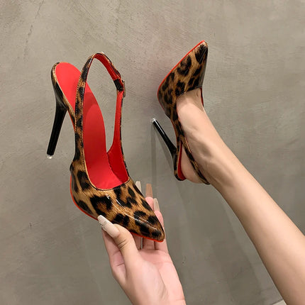 2025 Years Spring and Autumn Pointed Toe Back Empty Sandals Light Mouth Women's Stiletto Patent Leather Single Shoes