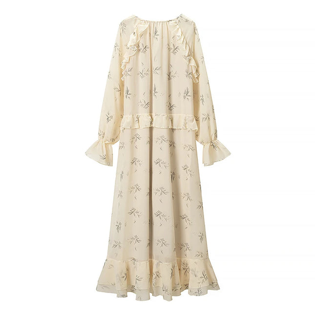 YENKYE Neu 2026 Damen Maxikleid mit Blumenmuster, Rüschensaum, langen Ärmeln, lockere Passform, Boho-Strandkleider für den Urlaub