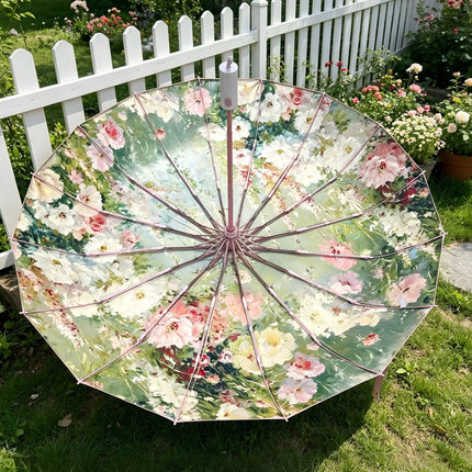 16-Rib Luxury 3-Fold Automatic Umbrella, Dual-purpose for Sunny & Rainy Days, Color Coating Windproof Sun Umbrella, UV Protectio