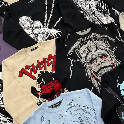 Heavyweight Anime Character Y2K Style Oversized Knitted Sweater Couple Loose Autumn Winter Overhead Knitted Pullover