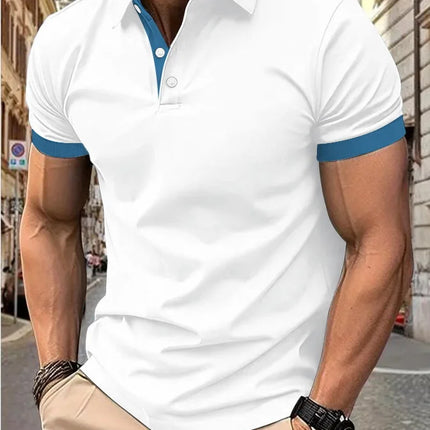 Men's short sleeve color matching fashion with men's lapel short sleeve