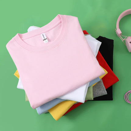 100% Cotton Solid T-shirts Sporty Short Sleeve Tees Casual White Black Clothing Loose O-Neck Summer Tops