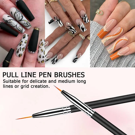 6Pcs Nail Dotting Tools Double-ended Nail Art Brushes Kit Nail Art Gel Polish Liner Brushes Design Pen For Nail Drawing