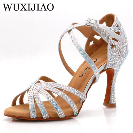 WUXIJIAO Jazz Shoes Latin Dance Shoes Female Latin Salsa Girl Casual Shoes Silver Bronze Skin