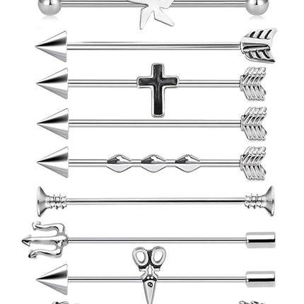 16G Skeleton Hand Industrial Barbell Surgical Steel Short Cartilage Earring Body Piercing Jewelry for Women Men Rod Length 38mm