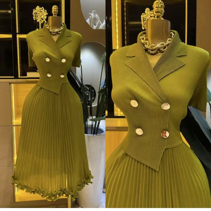 Miyake Hot-selling Pleated Dress 2025 New Summer Dress Women's Fashionable Foreign Style Fake Two-piece Waist Pleated Dress