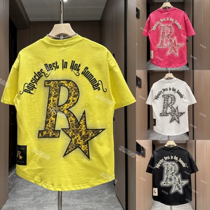 Summer Pure Cotton Breathable Short-sleeved T-shirt for Men with Letter Prints Trendy Fashion Round Neck Versatile T-shirt Top