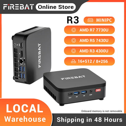 Firebat R3 Mini Pc Amd Ryzen7 7730U Ryzen5 7430U Ryzen3 4300U Lpddr4 16Gb Ram M.2 Sata 512Gb Ssd Wifi6 Bt5.2 1000m Lan Windows11 Portable Desktop Computer