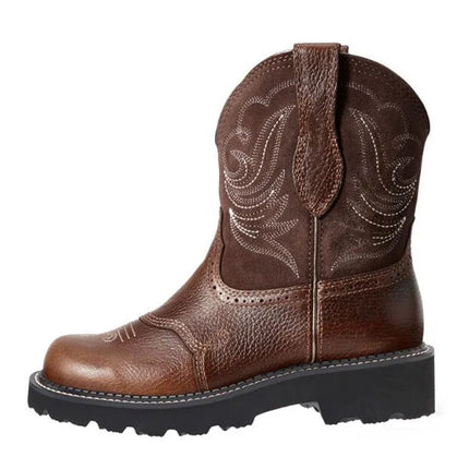 Womens Goth Cowboy Boots Embroidered Mid-calf Single Boot Mesh Lining Comfort Booties Woman Round Toe Retro Western Botas Mujer