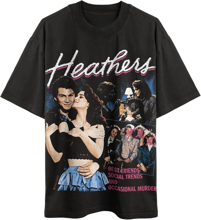 Heathers 80er Jahre Teenagerfilm T-Shirt Retro Beste Freunde Social Trends Grafikdruck Baumwolle Oversized Kurzarm Tee für Fans