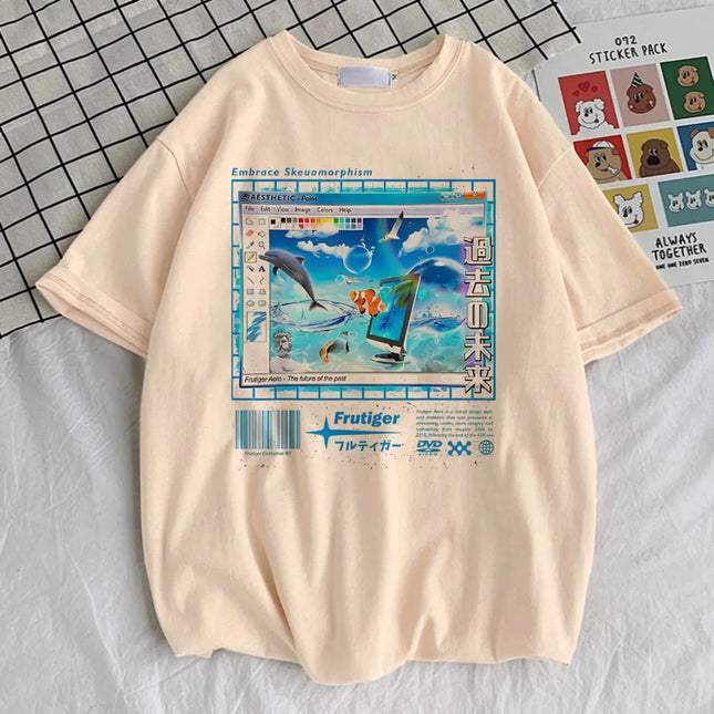Frutiger Aero Top Tees Damen Kawaii Y2k Buntes Grafik-Punk-bequemes T-Shirt Buntes Y2k Grunge Harajuku Popkultur 80er