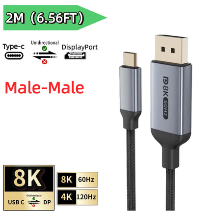 16K USB C To Displayport 2.1 Extension Cable HDR 8K@120Hz 4K@240Hz Type C To DP Forthunderbolt 3/4/5 Macbook Pro Ipad PC TV