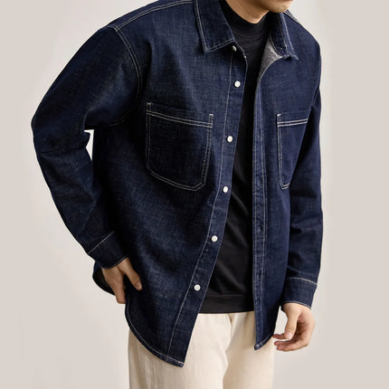 Men American Vintage Fashion Loose Casual Long Sleeve Denim Shirts Male Streetwear Plus Size Cargo Jeans Shirt Clothes