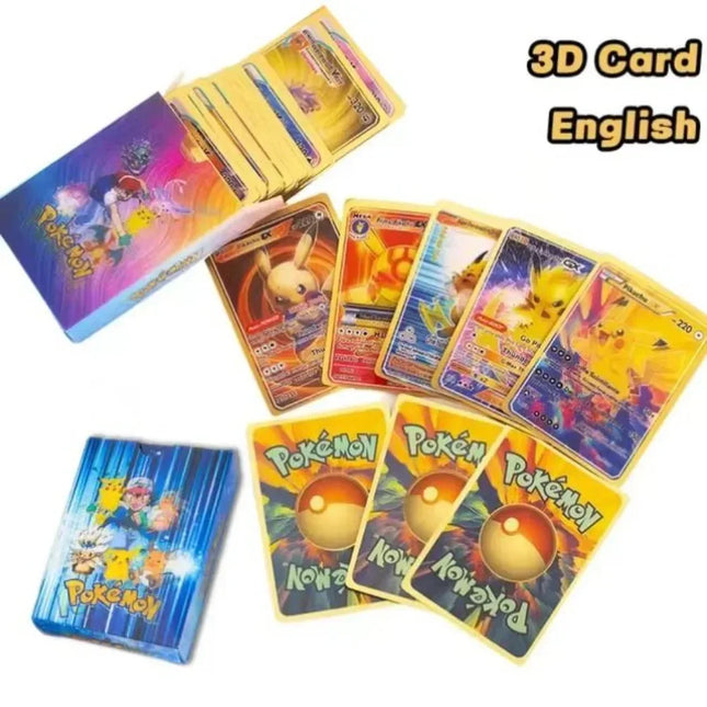 NEU 50 Stück Pokémon 3D Glänzende Regenbogenkarten Englisch Vmax Gx Glurak Pikachu Sammelspiel Kampfkarte Kinderspielzeug
