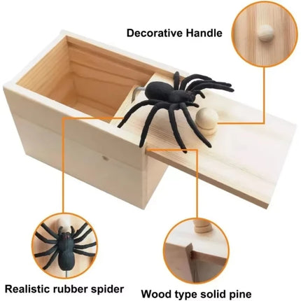 Spider Prank Box Pop Out Rubber Spider Handmade Wood Scare Box Party Game Surprise Joke Funny Trick Toy for Kids Halloween Gift