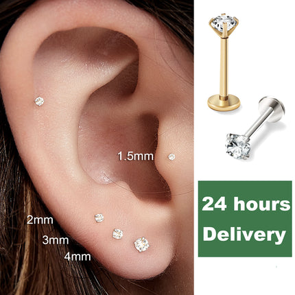 2/8PCS Stainless Steel Eearring Nose Stud Cartilage Piercing Jewelry Helix Tragus Lip Flat Back Tiny Earrings for Women 18G