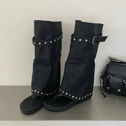 Women's Cool Boots Sandals Flats Shoes Clip Toe Slippers Summer 2026 Designer Flip Flops Walking Sport Shoes Fashion Long Botas