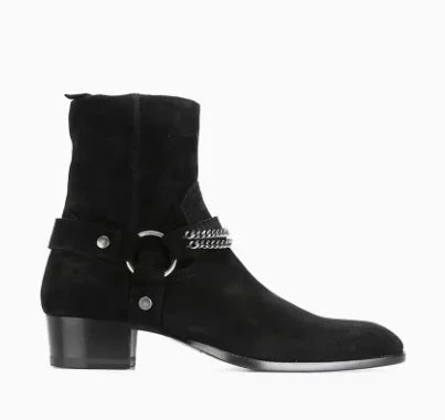 Black Buckle Genuine Leather Ankle Boots for Men Low-heeled Western Boots Safety Shoes Man for Work Handmade Winter Desert Boots