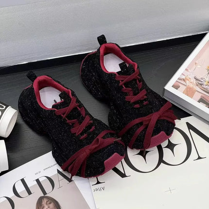 Women's 2025 Spring Autumn New Full Rhinestone Dad Sneakers Thick Sole Fashion Casual Sports Shoes