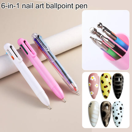 6-In-1 Dotting Pen for Nail Art, Featuring a Ballpoint Design with Size Markers And a Pressing Tip, Ideal for Nail Painting