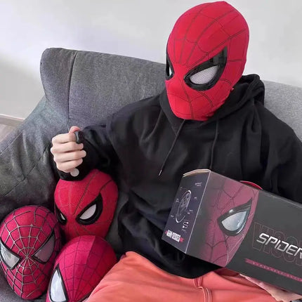 2026 Popular Breathable Spider Man Headset with Chin Operable Blink Touch Glowing Mask Miles Halloween Cosplay Boys Headgear Toy