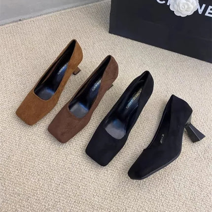 Pumps Ladies Shoe Female Square Toe Sandals 2024 Trend Fashion Simplicity Slip-On Footwear Elegant Career Women High Heels Shoes