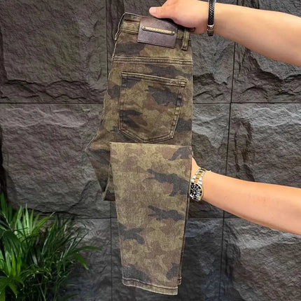 Jeans Men Italy Luxury Washed Men's Camouflage Jeans Slim-fit Straight-leg Pants 2026 New High-end Fashion Casual Long Pants
