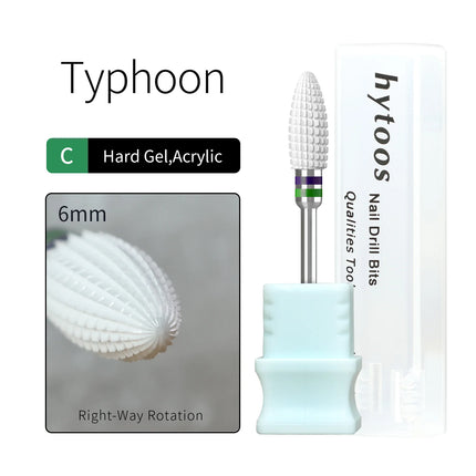 HYTOOS Composite Ceramic Typhoon Nail Drill Bits Straight Cut White Pro E-file Bit Gel/Acrylic Removal Tools for Nail Technician