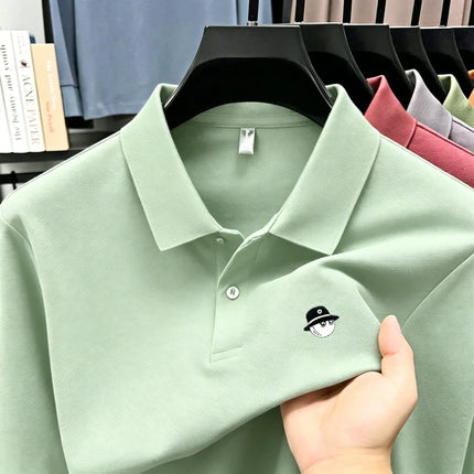 Men's Summer High-End Golf Short-Sleeved Polo Shirt with Collar,Solid Color,Breathable,Office Casual,High-Quality Men's Clothing