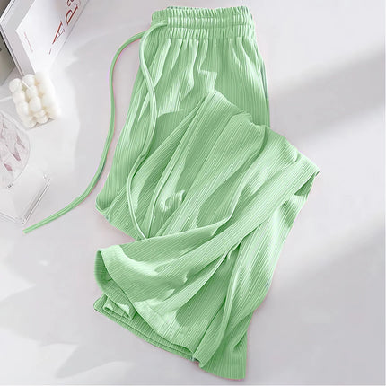 Summer Cool Ice Silk Straight Pants Women Fashion High Waist Wide Leg Trousers Female Solid Sagging Feeling Baggy Casual Pants