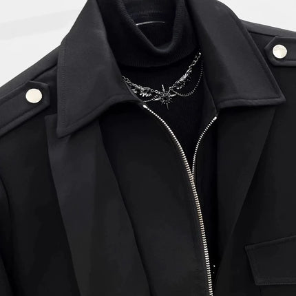 Men Vintage Double-Collar Short Jacket Spring Fall Coat with Zipper & Button Closure Casual Outerwear Techwear Streetwear