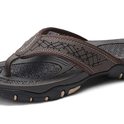 Jumpmore Summer Flip Flops Men Shoes Outdoor Fashion PU Leather Flat Shoes Beach Holiday Shoes Size 40-50