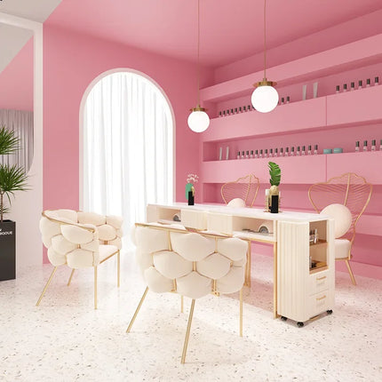 Professional Nail Beauty Salon Furniture Set Luxury Manicure Desk & Chair White Client Table Iron & Metal for Living Room