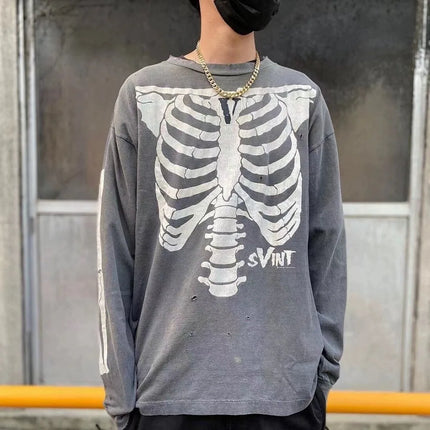 Saint O-Neck Long Sleeve Black Letter Arrival Washing Oversize Coat Loose T shirt Men Women High Quality Tee Simple Cotton Print