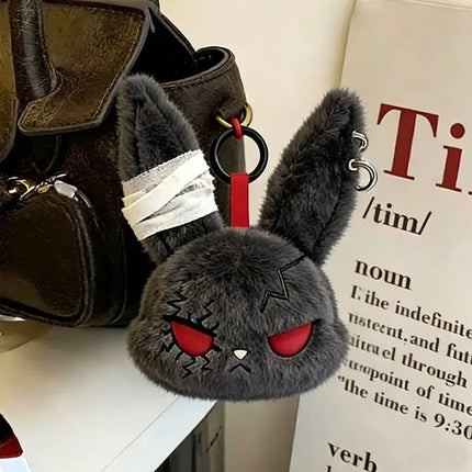 Halloween Gothic Bunny Plush Keychain RabbitBag Charm with Bandage Desian Kawaii Key Ring Pendant Car Bag Ornament Gift