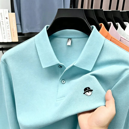 Men's Summer High-End Golf Short-Sleeved Polo Shirt with Collar,Solid Color,Breathable,Office Casual,High-Quality Men's Clothing