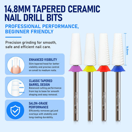 5-IN-1 Ceramic Nail Drill Bits for Efile Flat Top Left Right Hand Use Bit Hard & Soft Gel Removal Polishing Manicure Salon Tools