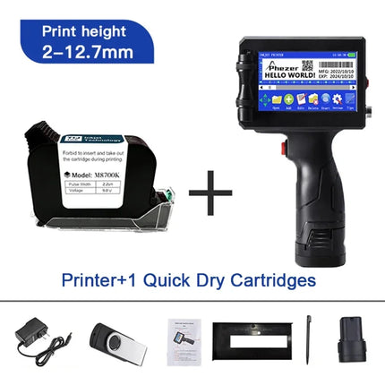 Phezer 12.7/25.4mm Handheld Inkjet Printer QR Code Barcode Batch Code Date Number Logo Expiry Portable Label Printer