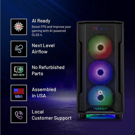 Skytech Gaming Shadow Gaming PC, AMD Ryzen 7 5700 3.7GHz, NVIDIA RTX 5060 Ti 8GB VRAM, 1TB NVMe SSD, 16GB DDR4 RAM 3200, 650W GOLD PSU, Wi-Fi, Win 11, Desktop