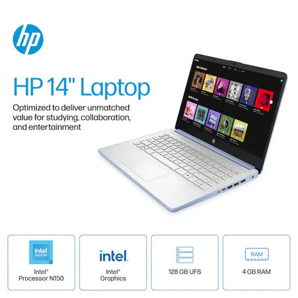 HP 14" HD LED Ultra Light Laptop with 1-Year Microsoft 365,Intel Processor N150,Up to 16GB RAM,384GB Storage (128GB UFS+256GB SD Card),Windows 11 S