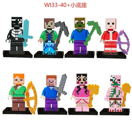 8pcs/lot Minecrafte Creeper Small Building Blocks EnderDragon DIY Steve Cube Skeleton Horse Figures Mini Building Block For Kids